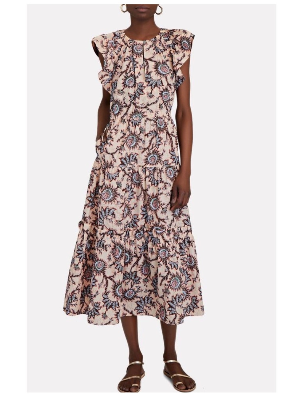 A.L.C. Tiered Floral Midi Dress in Blush and Navy
